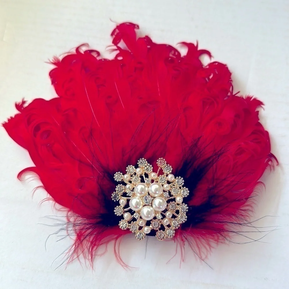 1920s Flapper Headpiece Feather Hair Clip Crystal Gatsby Headband Prom Party Hea